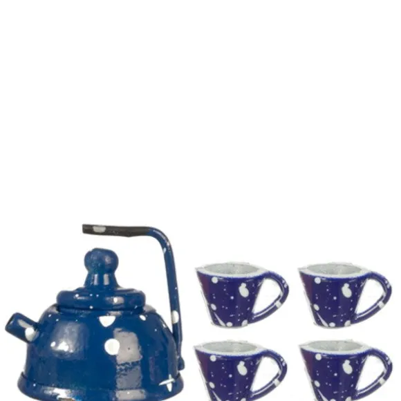 Blue Spatterware Dollhouse Miniature Tea Set
