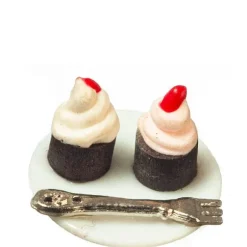 2 Dollhouse Miniature Cupcakes on a Plate