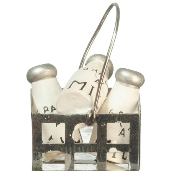 Dollhouse Miniature Milk Bottles in a Basket
