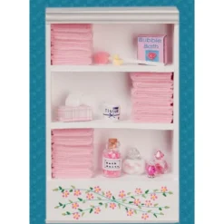 Dollhouse Miniature Pink Accented Bath Cabinet