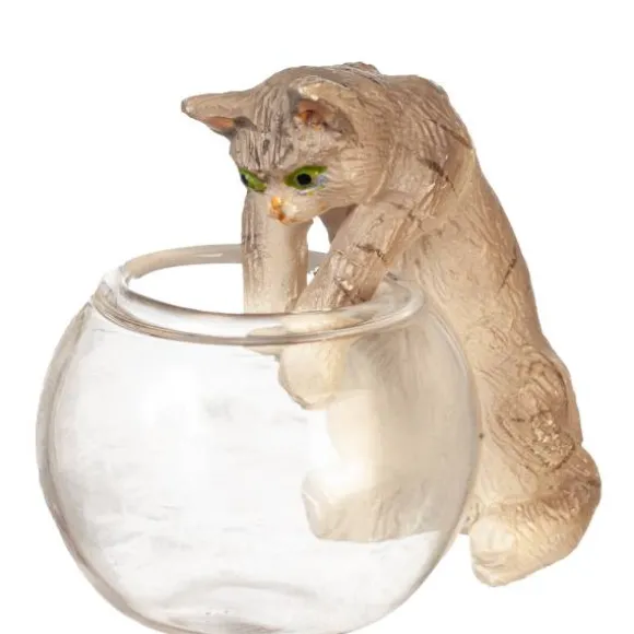 Dollhouse Miniature Reaching Gray Cat