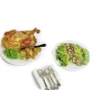 Dollhouse Miniature Roasted Chicken Dinner with Side Salad & Napkin Set