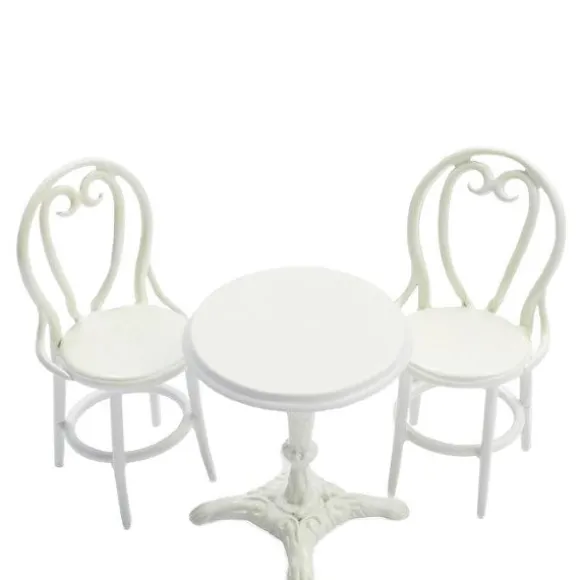 Dollhouse Miniature White Café Table & Chairs Set