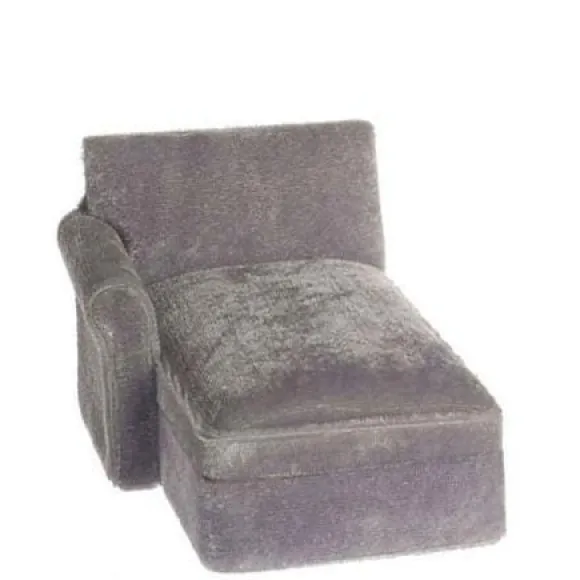 Gray Dollhouse Miniature Sectional Sofa Chaise with Arm on the Right