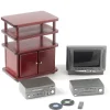 Mahogany Dollhouse Miniature Entertainment Center with Accessories