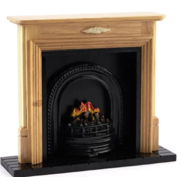 Oak Dollhouse Miniature Fireplace with Insert