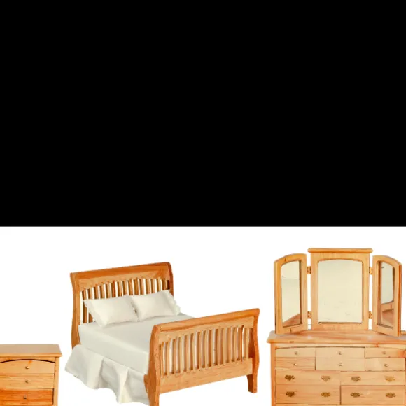 3-Piece Finished Oak Dollhouse Miniature Bedroom Set