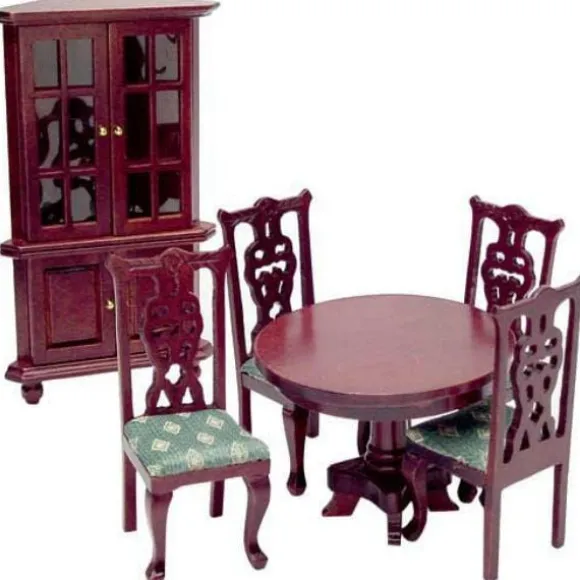 6-Piece 18th Century Mahogany Dollhouse Miniature Dining Room Set