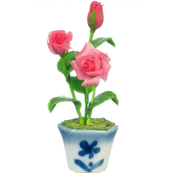 Pink Dollhouse Miniature Roses In A Pot