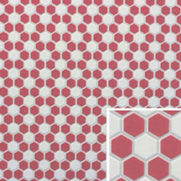 Red & White Hexagon Dollhouse Tile Sheet