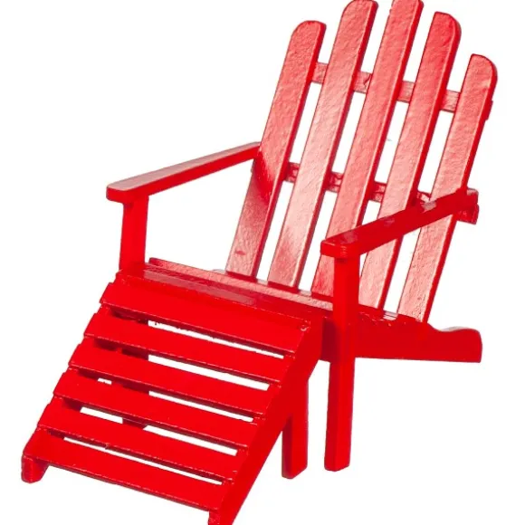 Red Dollhouse Miniature Adirondack Chair & Ottoman