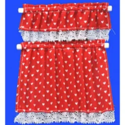 Red Heart Dollhouse Cottage Curtains