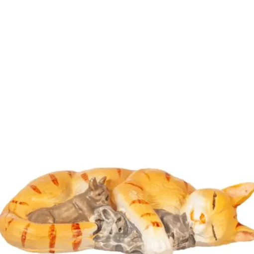 Sleeping Dollhouse Miniature Orange Cat with Kittens