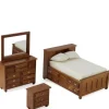Walnut Dollhouse Miniature Double Bedroom Set