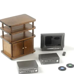 Walnut Dollhouse Miniature Entertainment Center with Accessories