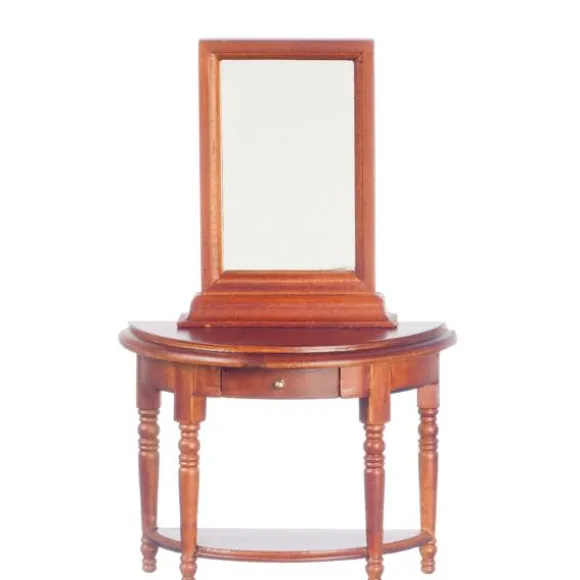 Walnut Dollhouse Miniature Hall Table with Mirror