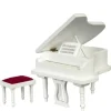 White Dollhouse Miniature Piano & Bench